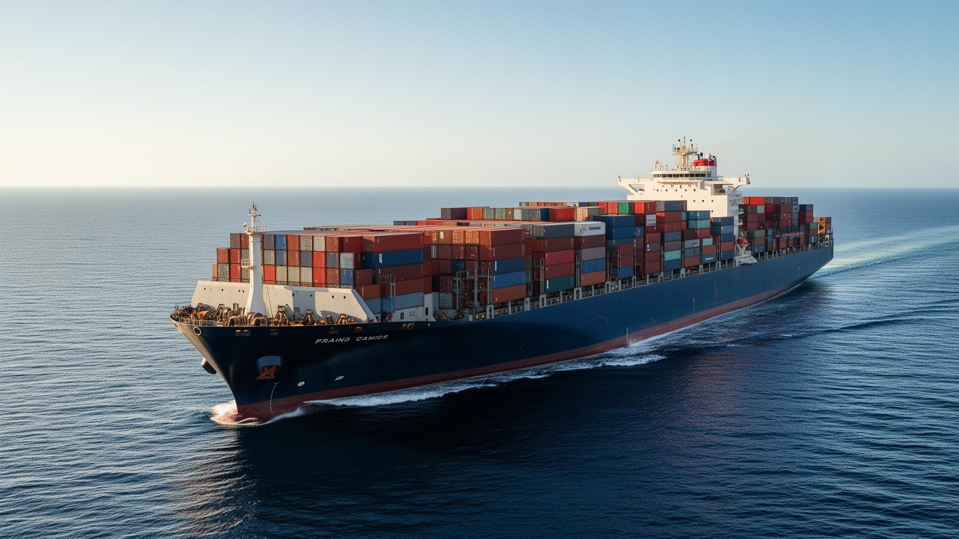 Container vessel underway on the open ocean