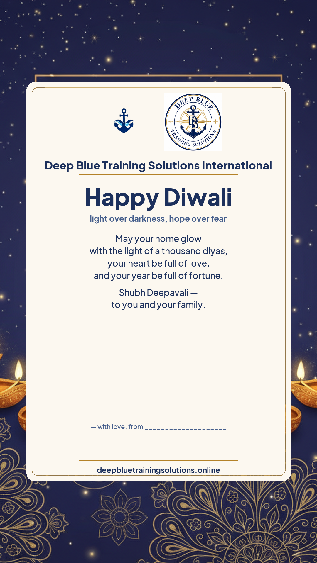 Diwali · Personalize card — Share with your own family — sign it yourself