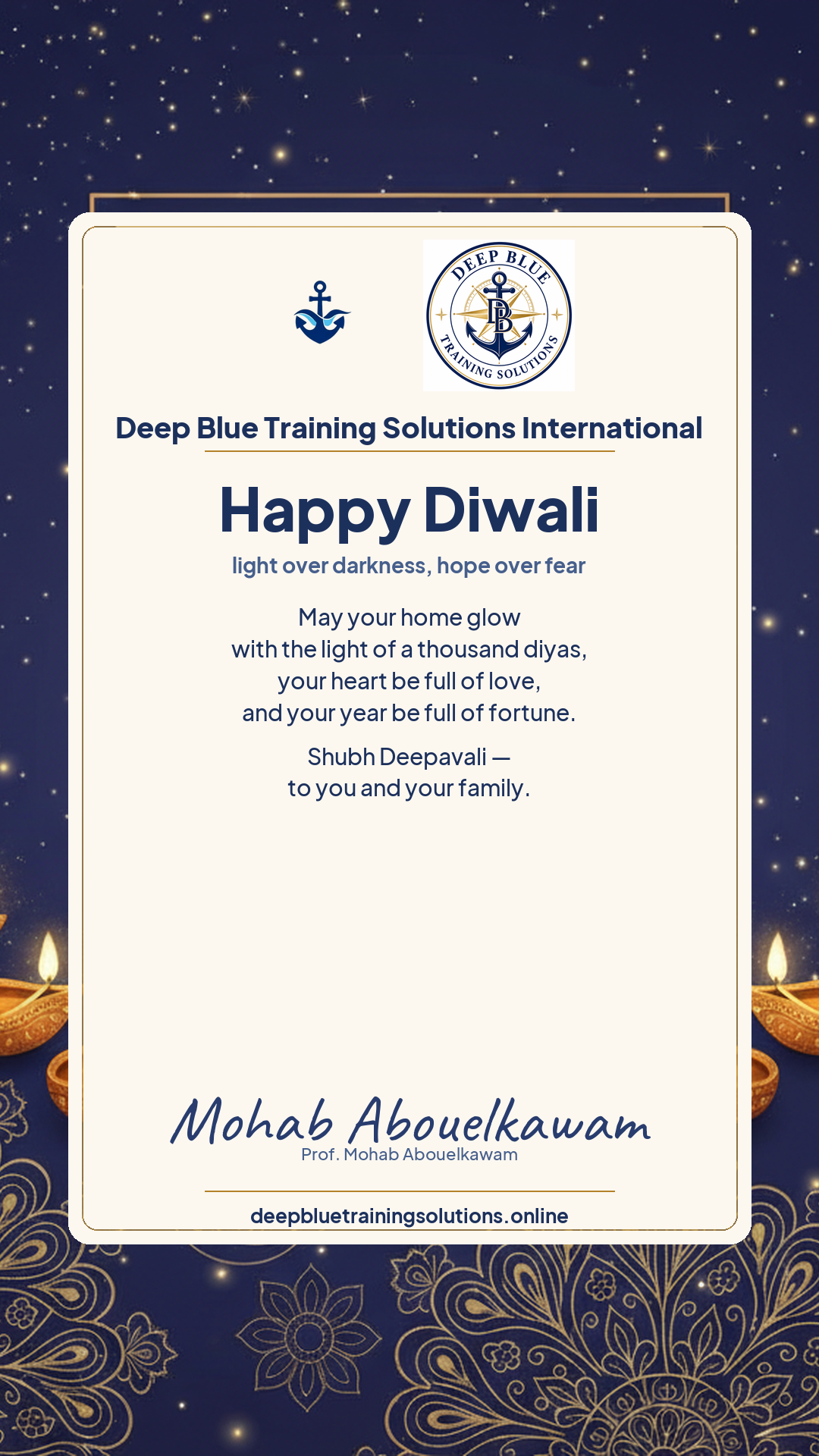 Diwali card — Diwali — light over darkness, hope over fear