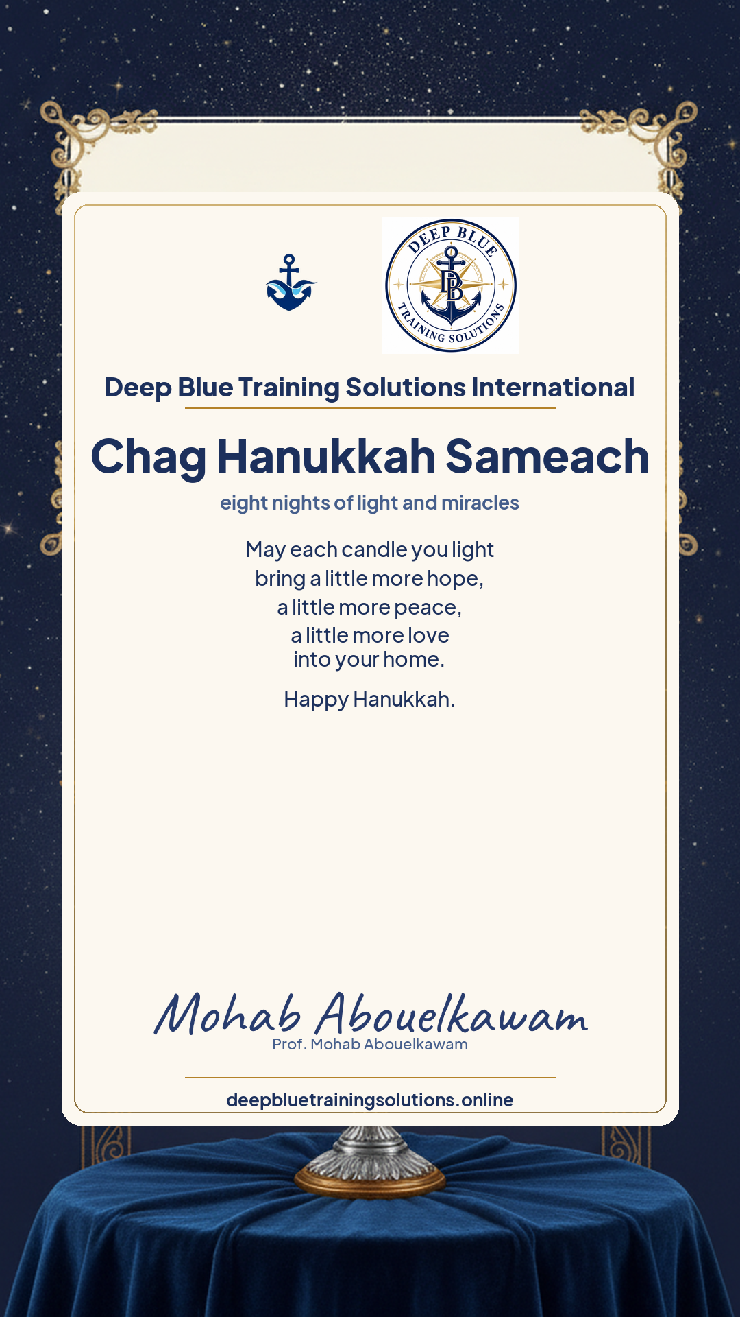Hanukkah card — Chag Hanukkah Sameach — eight nights of light