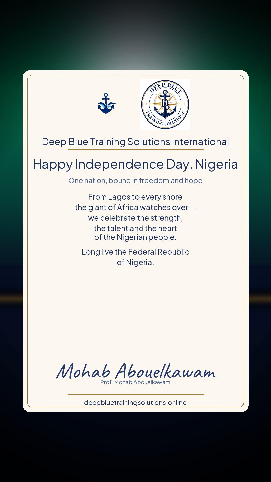 Nigeria Independence Day card — Nigeria Independence Day — One Nation, Bound in Freedom